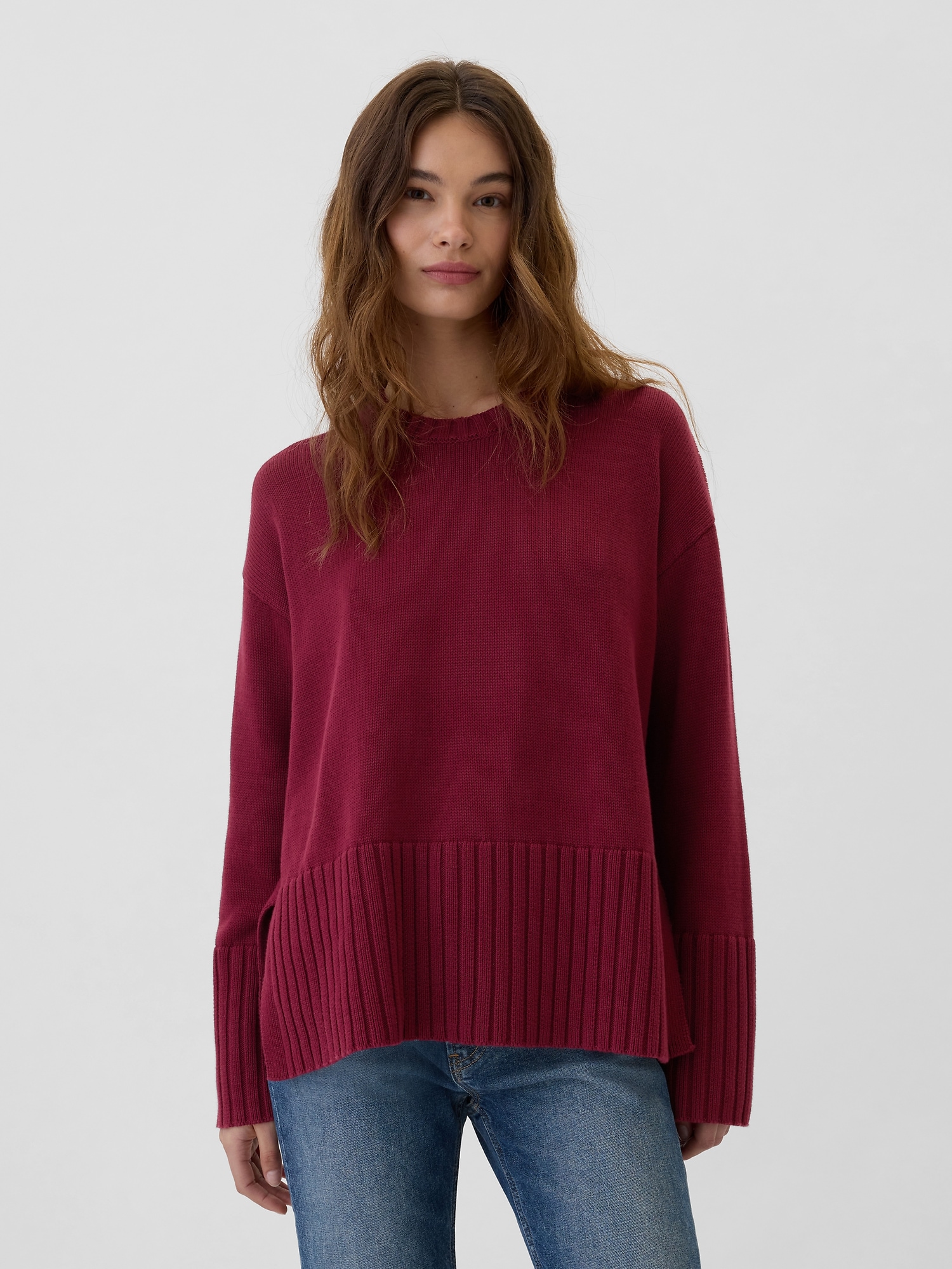 Oversized 24/7 Split-Hem Crewneck Sweater
