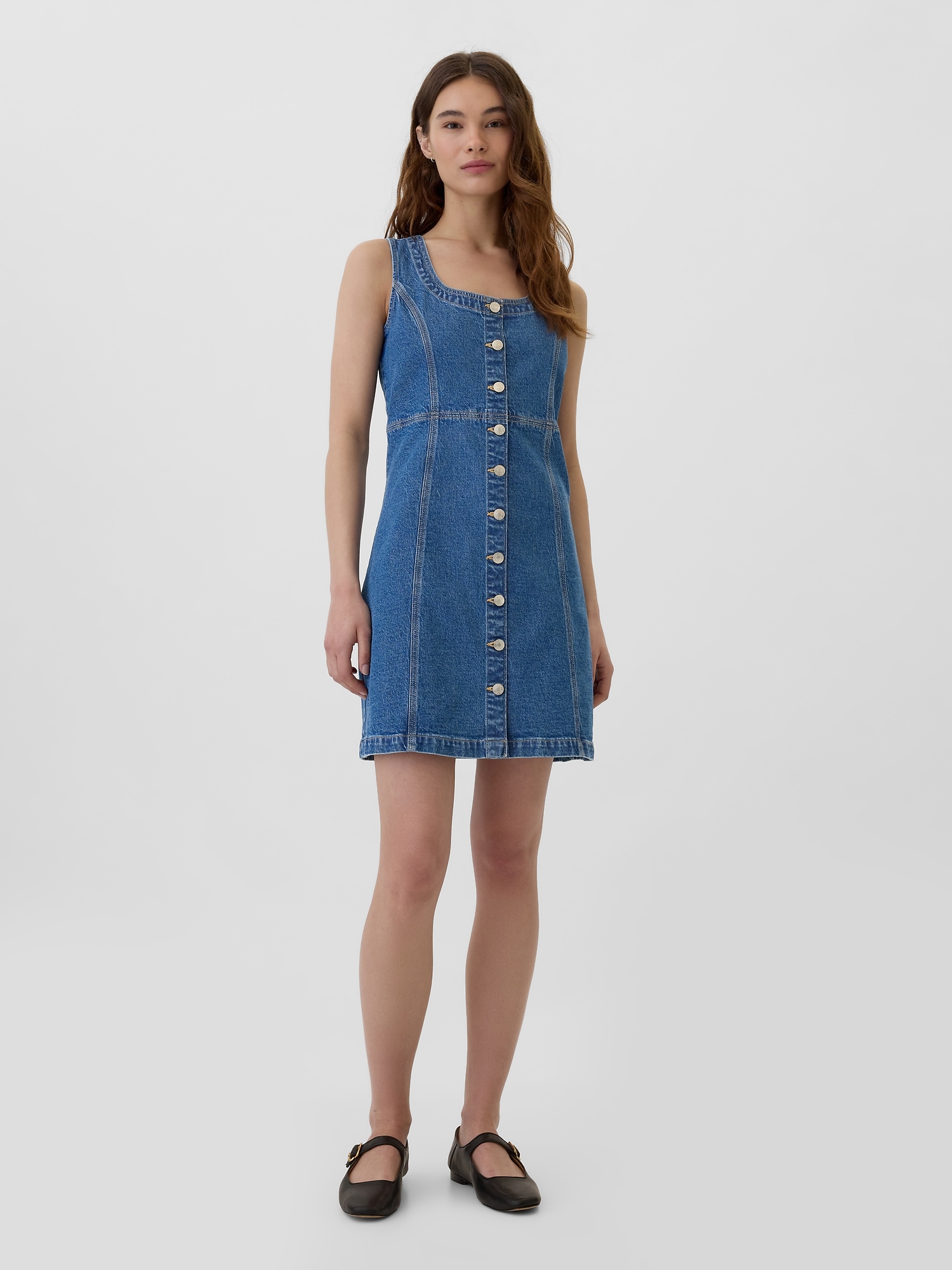 Denim Button-Front Mini Dress