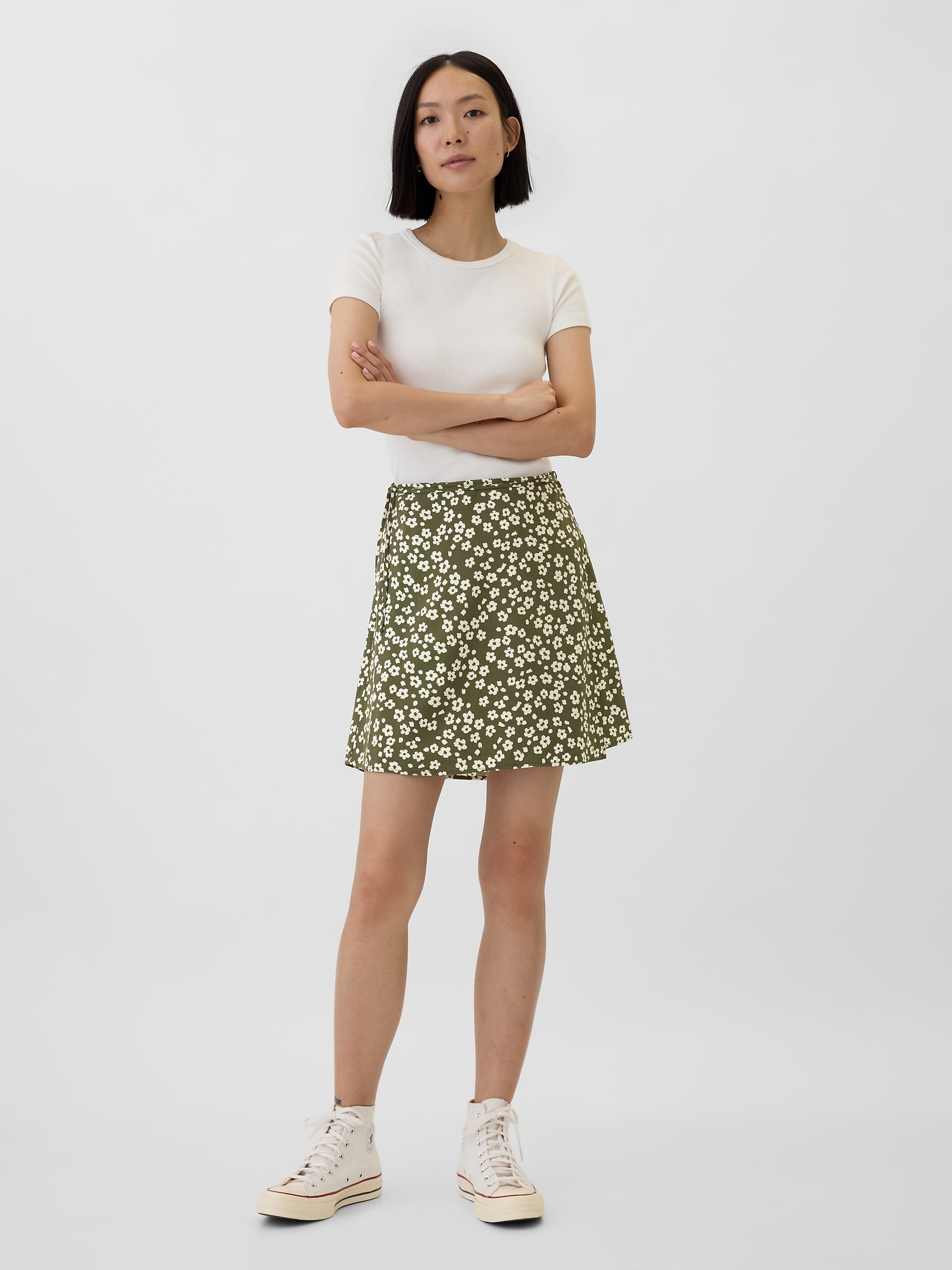 Print Tie-Waist Mini Skirt