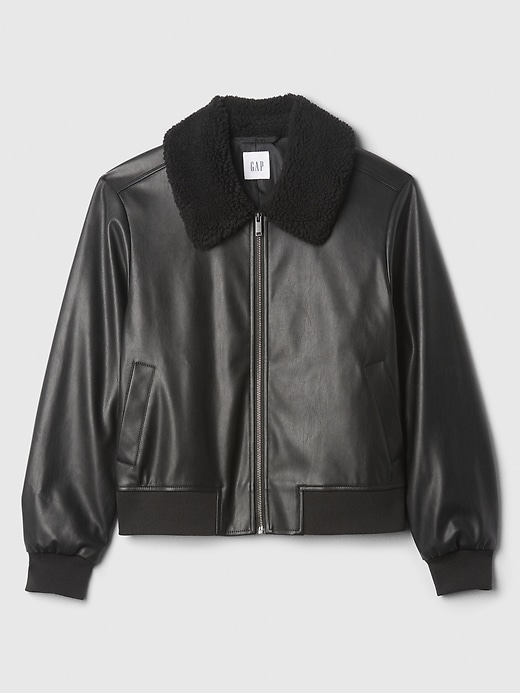 Image number 5 showing, Vegan-Leather Sherpa Bomber Jacket