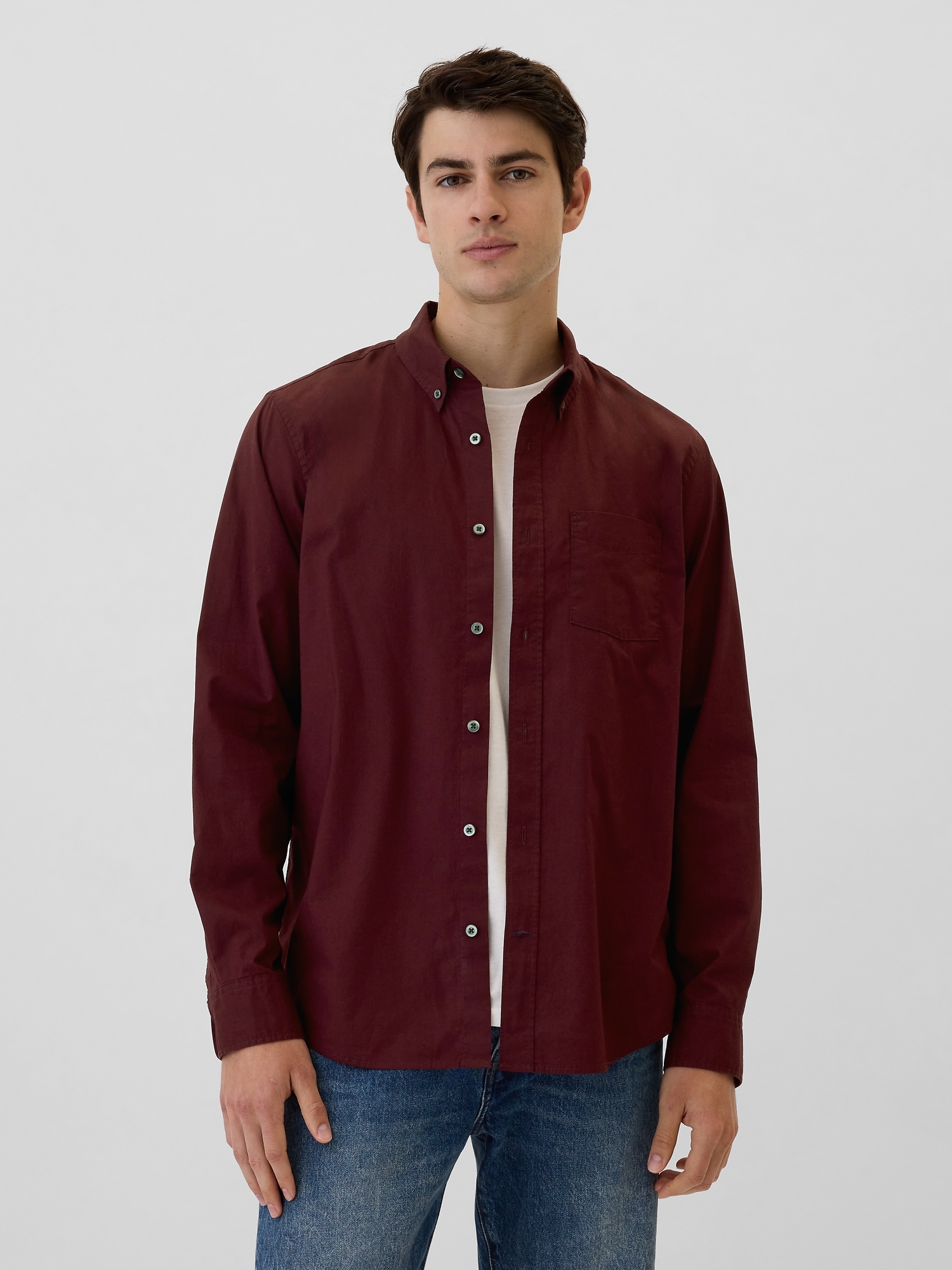 Stretch Poplin Shirt in Standard Fit - Red