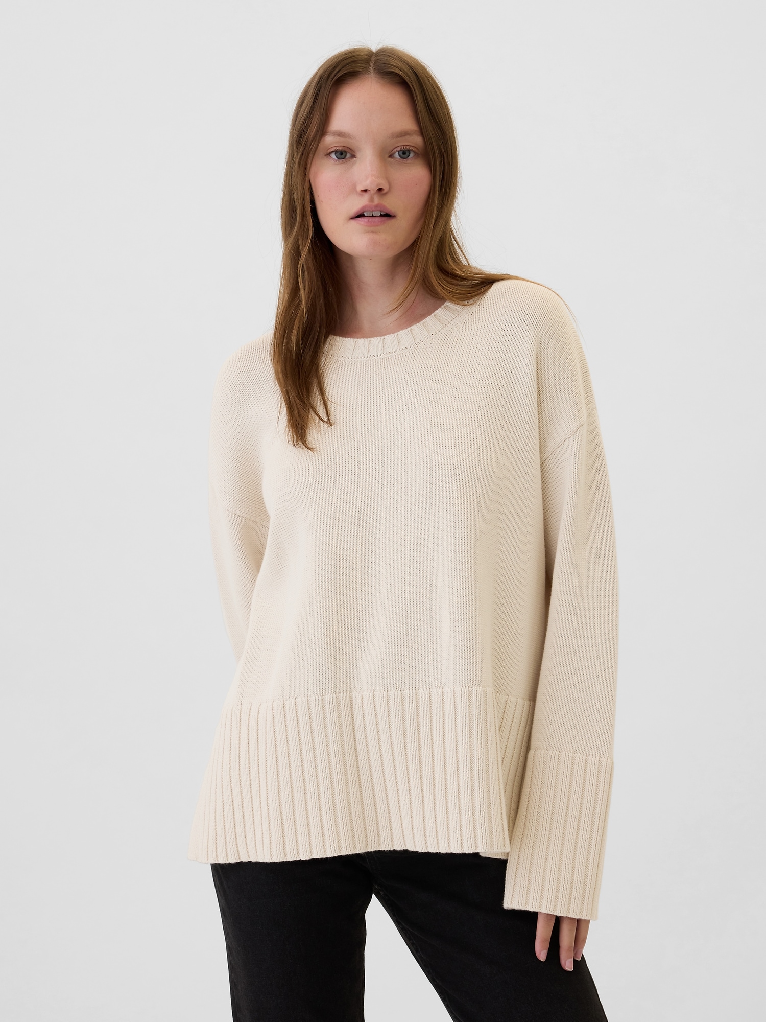 Oversized 24/7 Split-Hem Crewneck Sweater