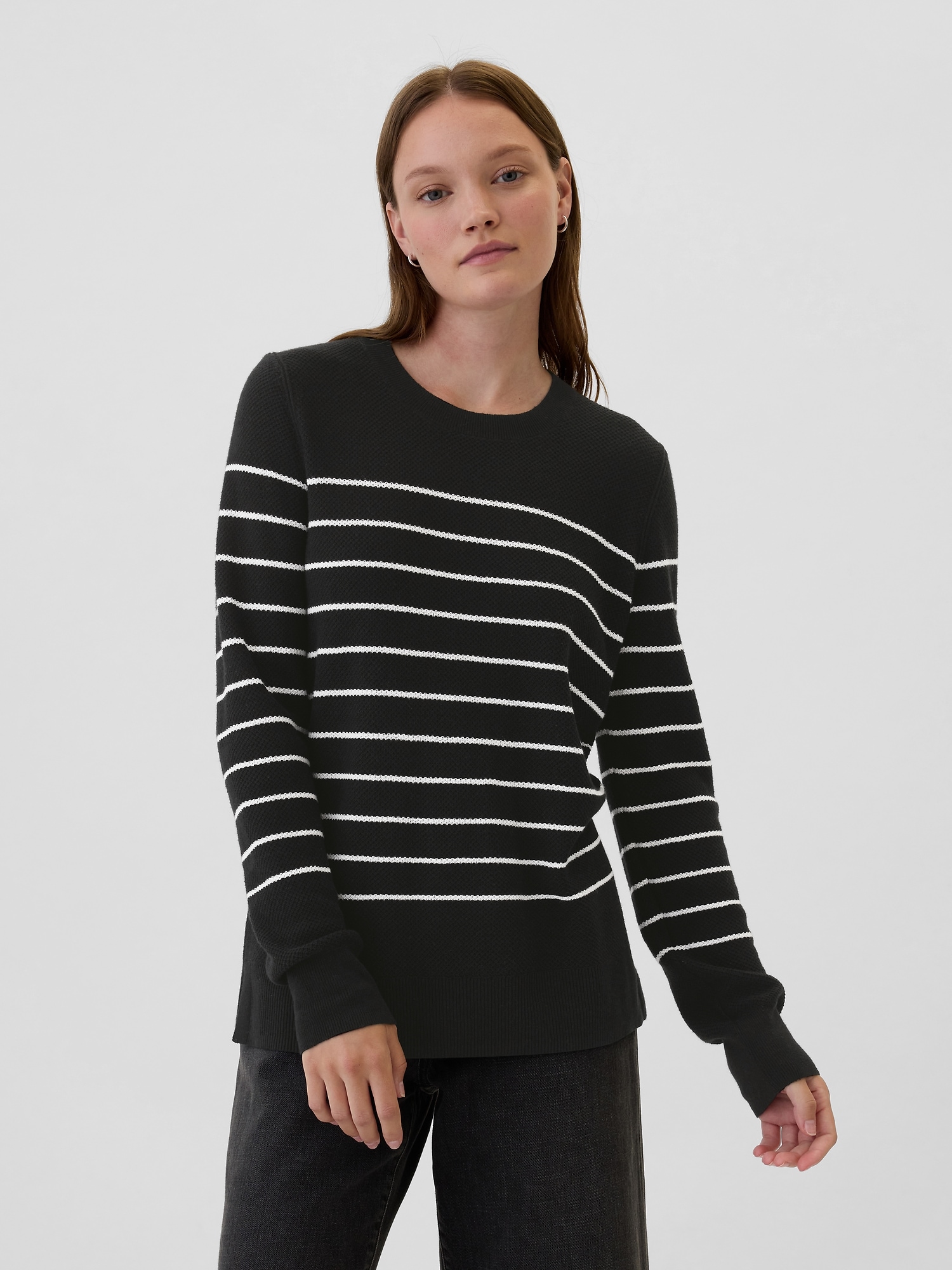 Textured Stripe Crewneck Sweater