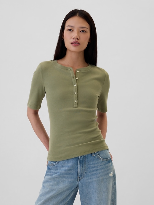 Image number 1 showing, Ribbed Henley T-Shirt