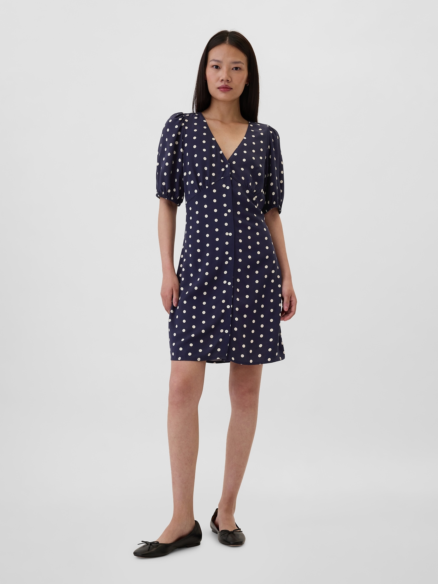 Puff Sleeve Button-Front Mini Dress