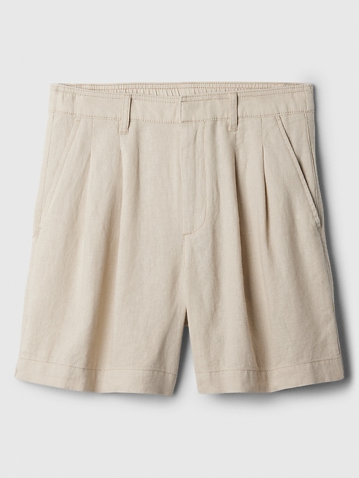 Image number 3 showing, 5" High Rise Linen-Blend Pleated Shorts