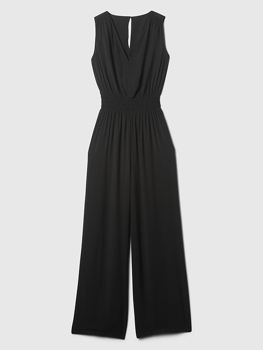 Image number 6 showing, Smocked Wide-Leg V-Neck Jumpsuit