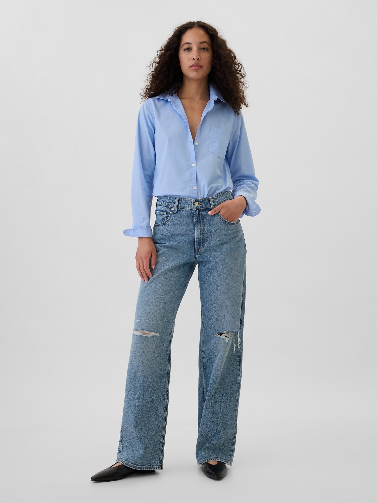 Mid Rise Destructed '90s Loose Jeans