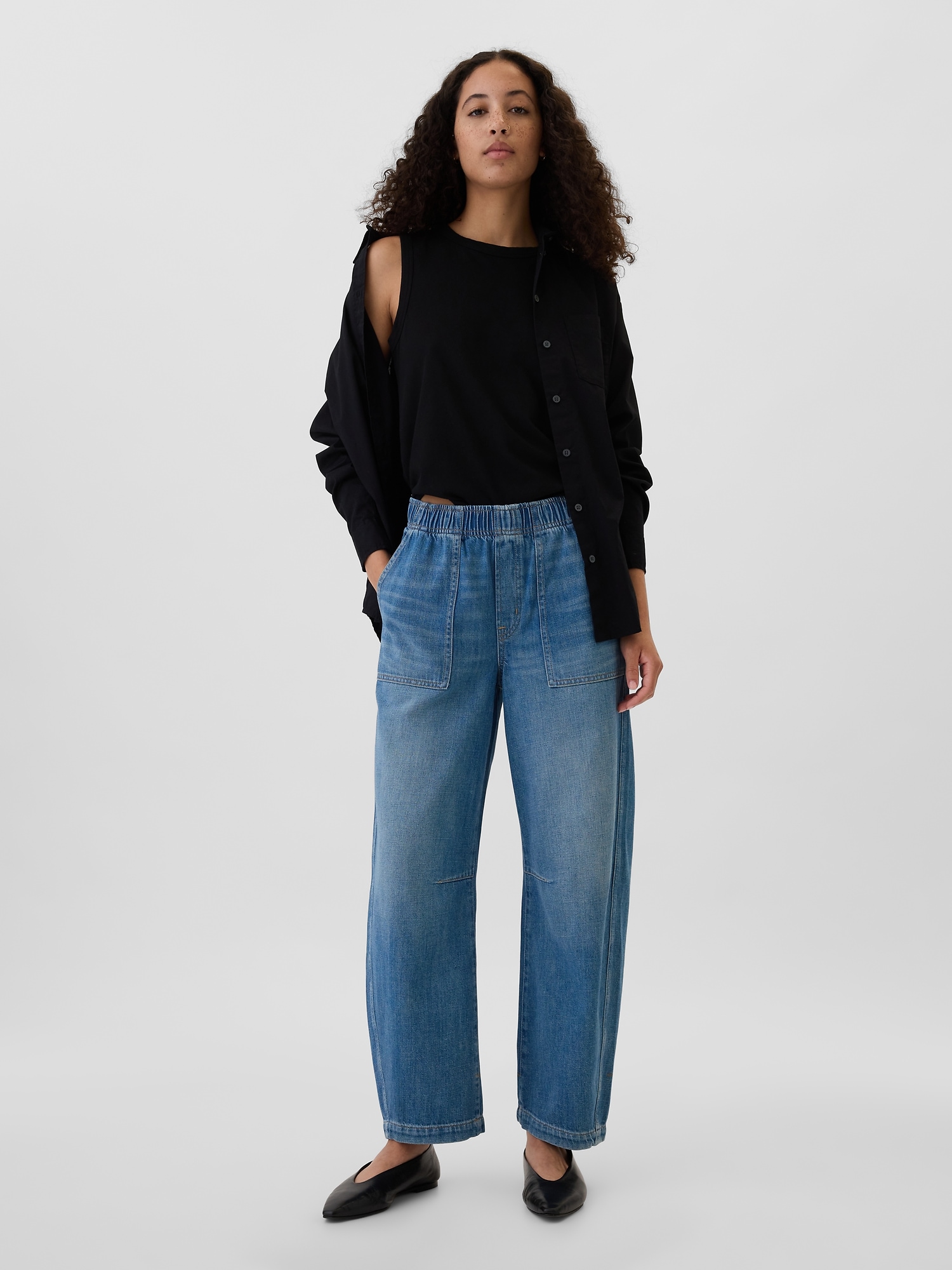 Mid Rise Easy Barrel Pull-On Jeans