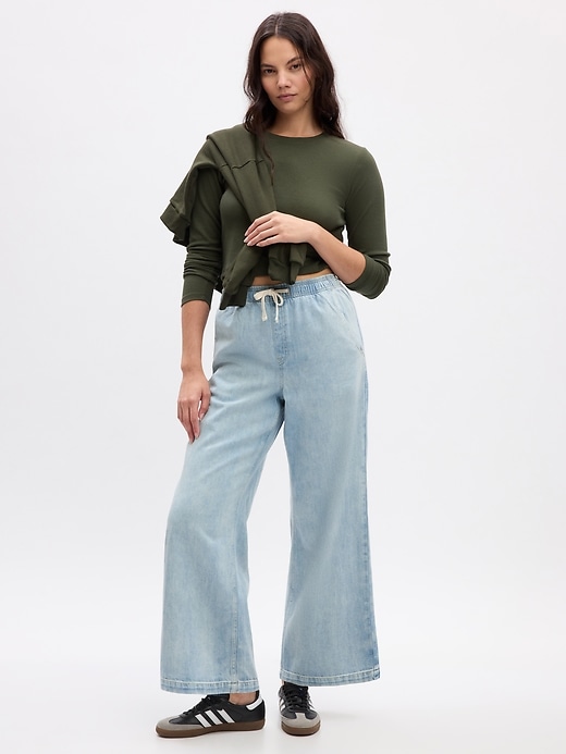 Image number 5 showing, High Rise Wide-Leg Pull-On Jeans