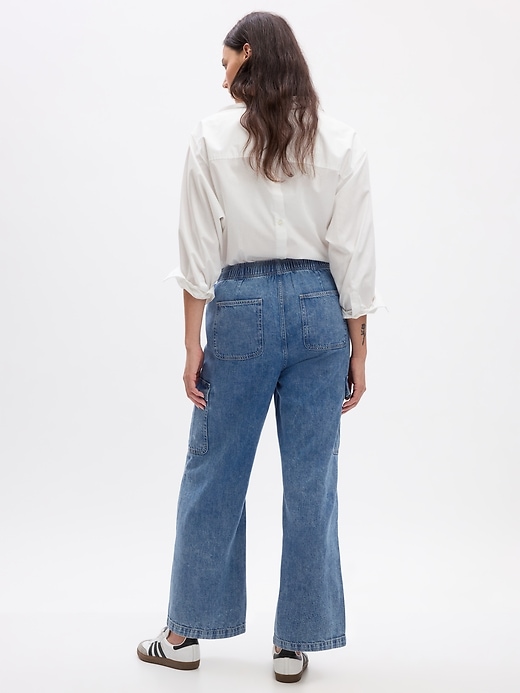 Image number 6 showing, High Rise Wide-Leg Cargo Pull-On Jeans