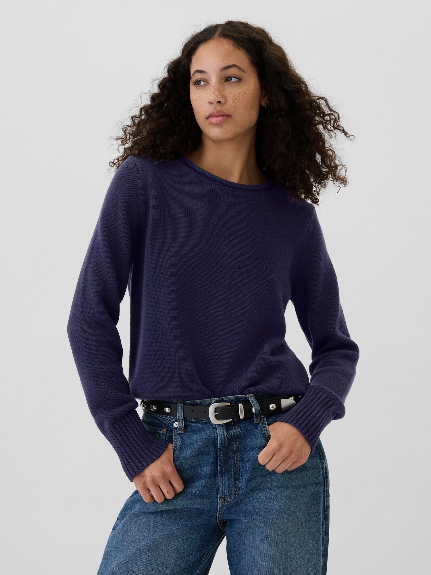 Navy roll neck sweater best sale