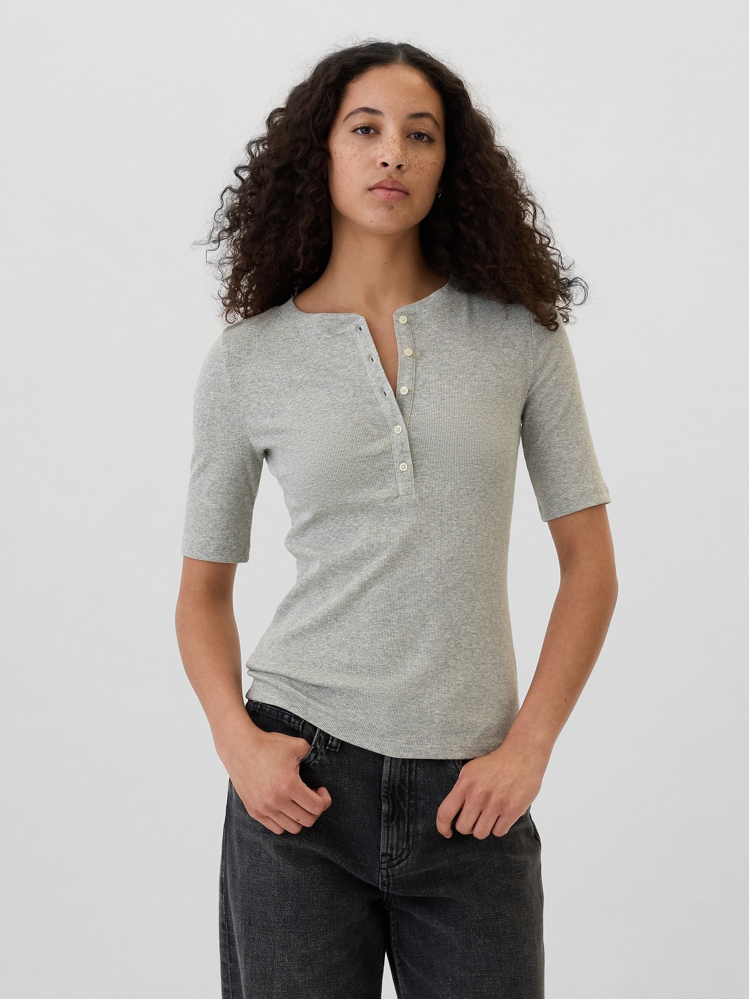 Ribbed Henley T-Shirt