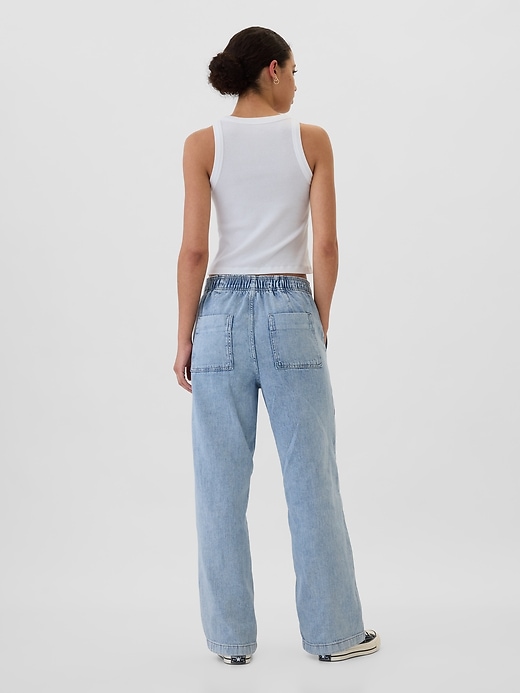 Image number 4 showing, High Rise Wide-Leg Cargo Pull-On Jeans