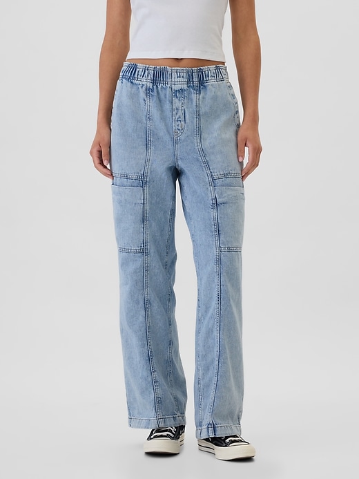 Image number 2 showing, High Rise Wide-Leg Cargo Pull-On Jeans