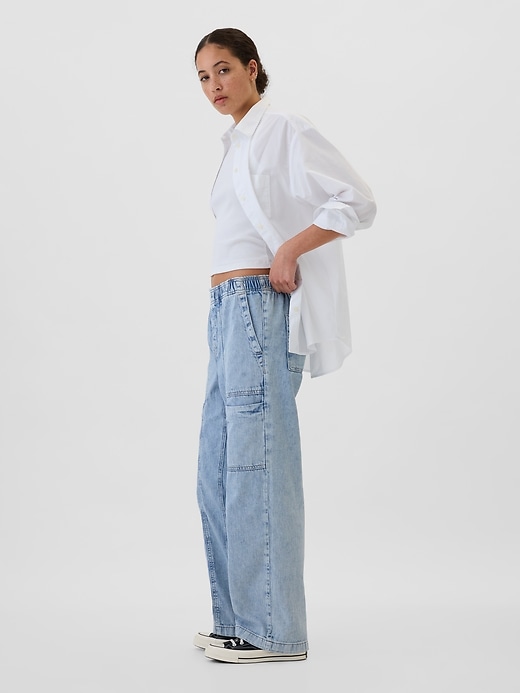 Image number 3 showing, High Rise Wide-Leg Cargo Pull-On Jeans