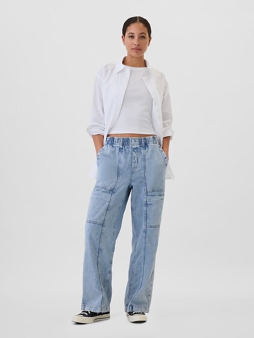 Image number 1 showing, High Rise Wide-Leg Cargo Pull-On Jeans