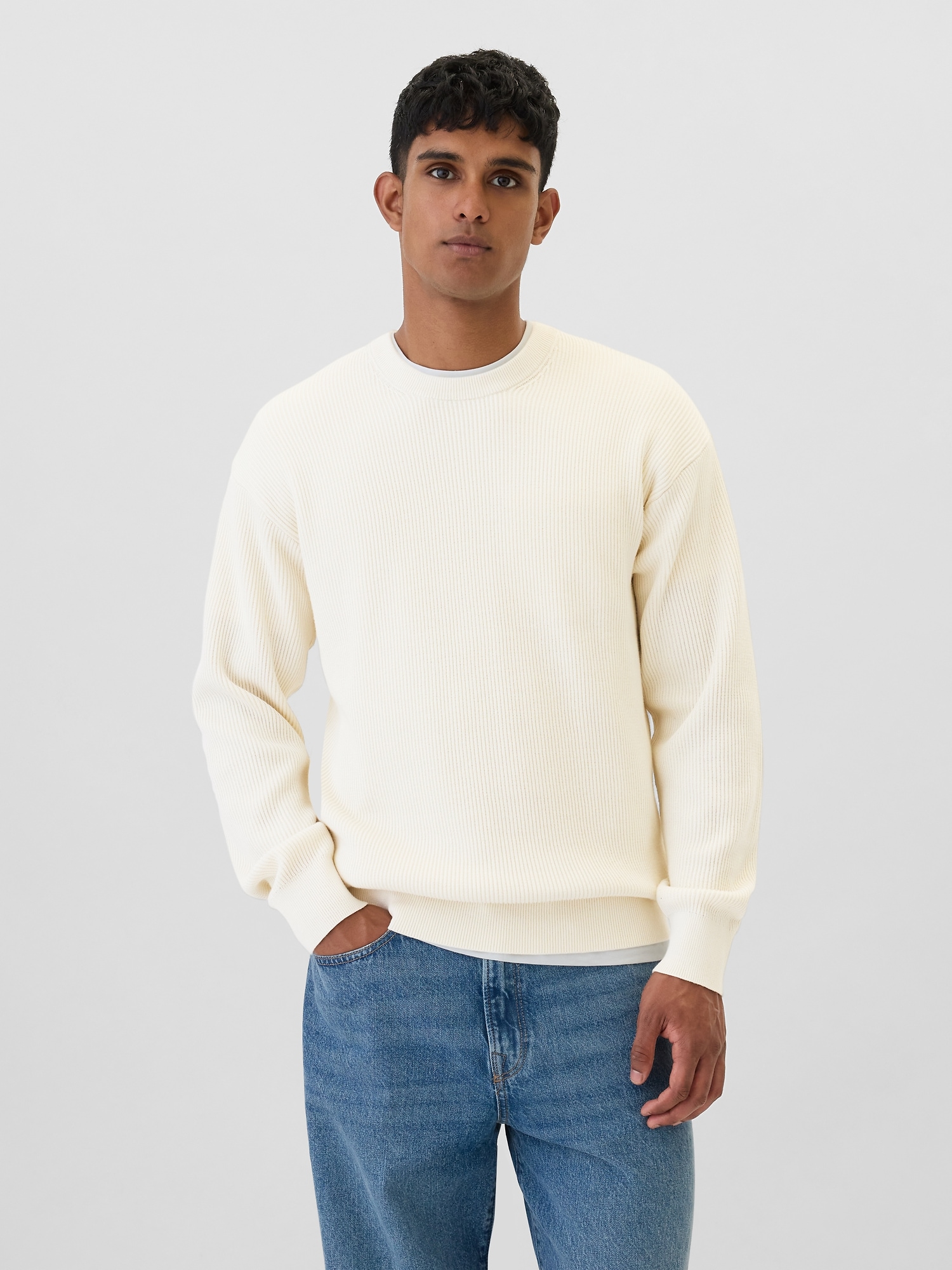 Oversized Fisherman-Stitch Crewneck Sweater