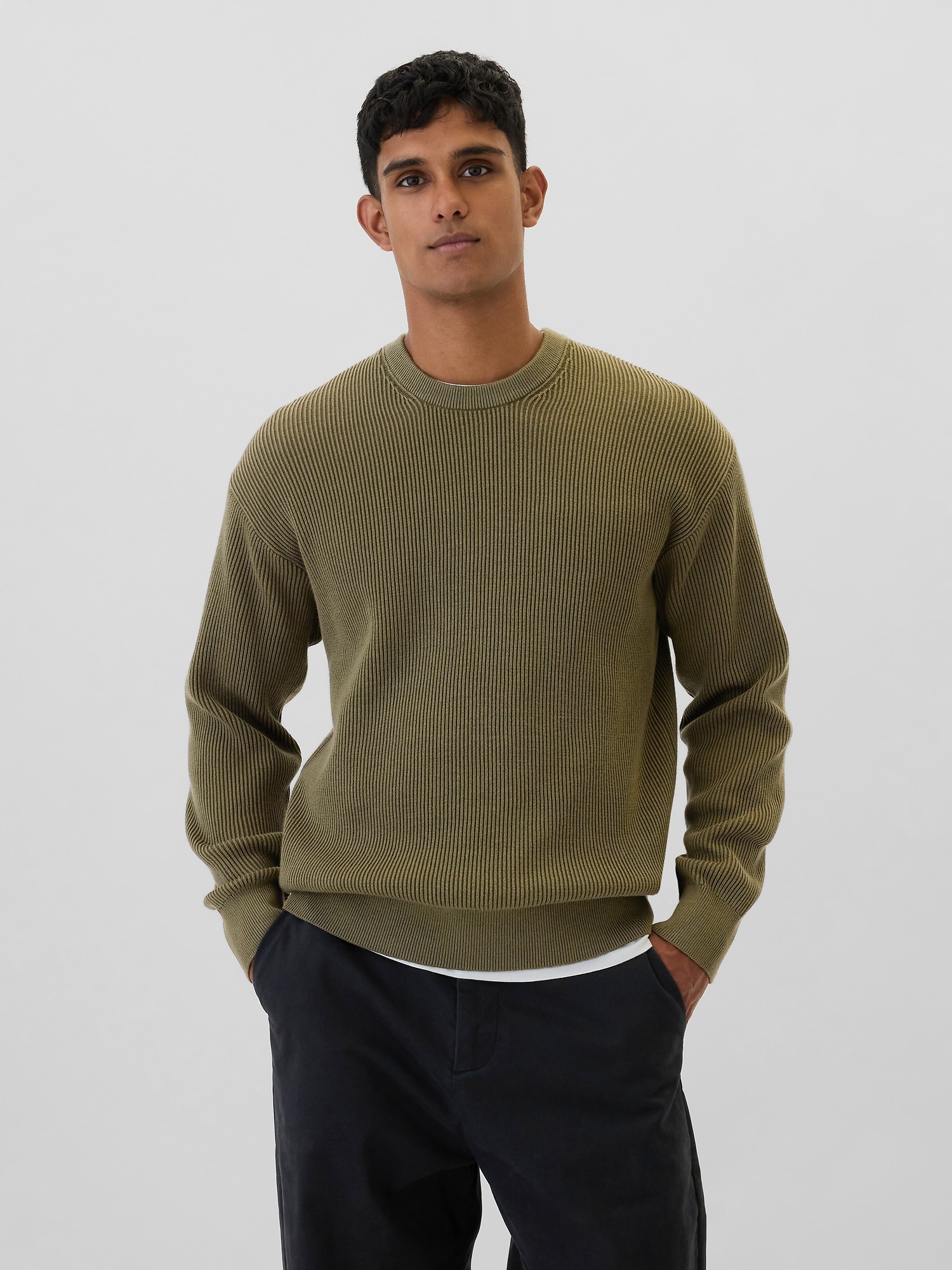 Oversized Fisherman-Stitch Crewneck Sweater