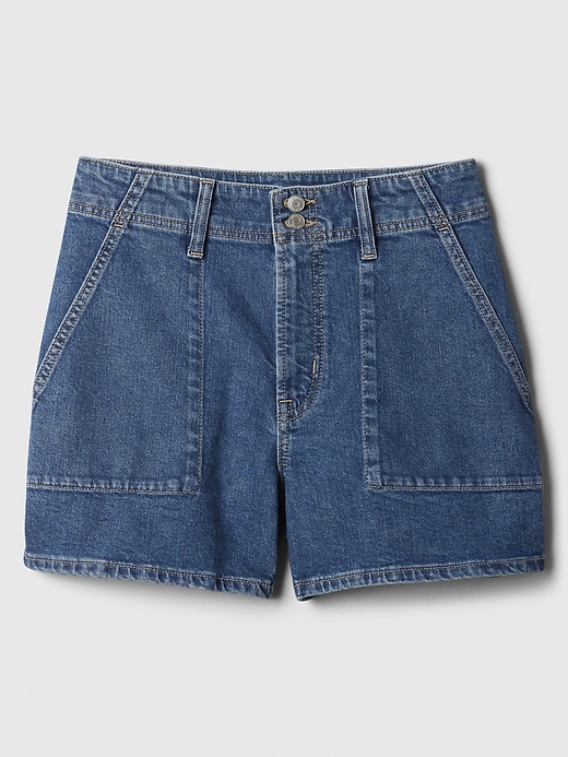 Image number 3 showing, 4" High Rise Denim Utility Shorts