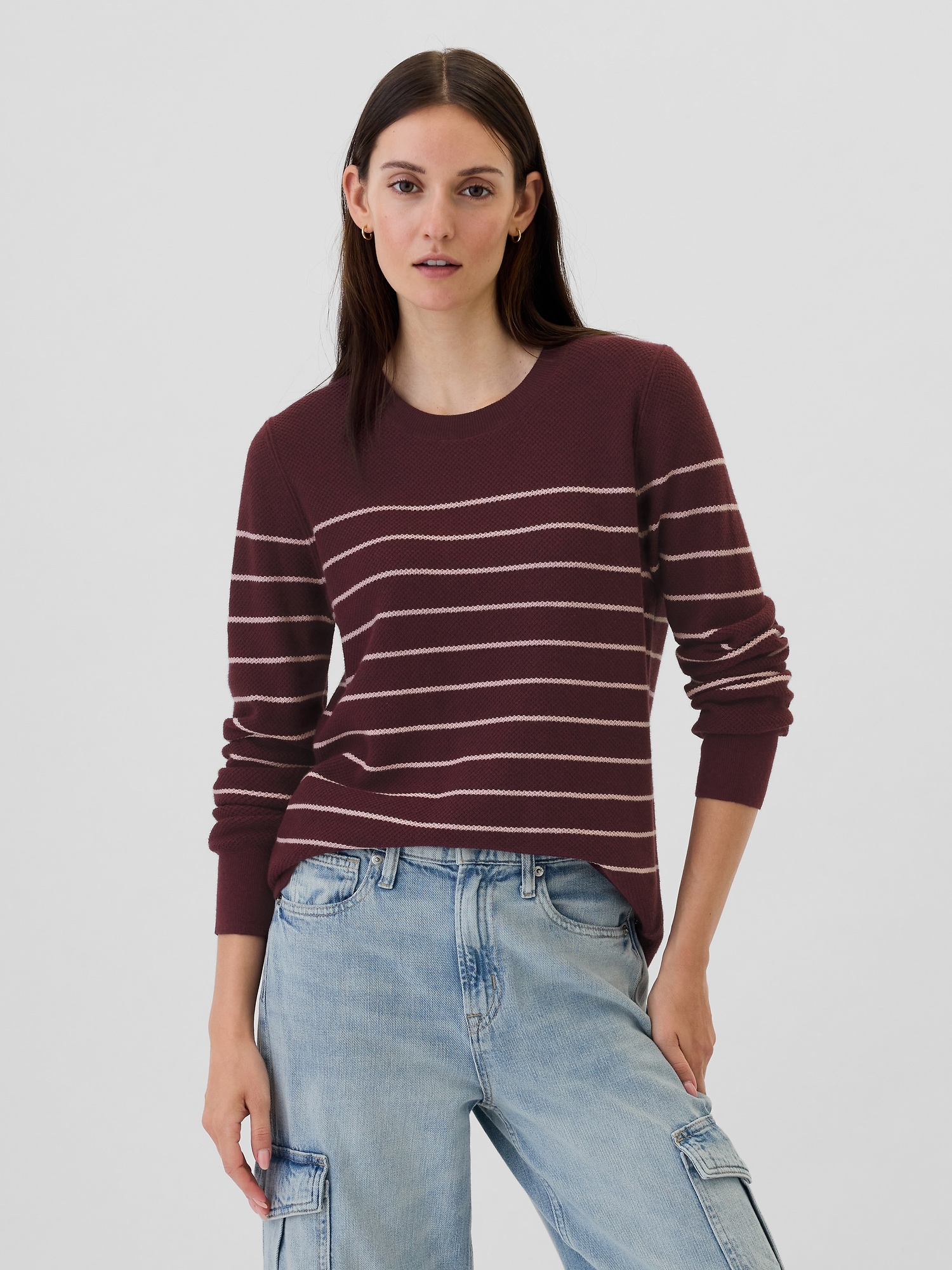 Textured Stripe Crewneck Sweater