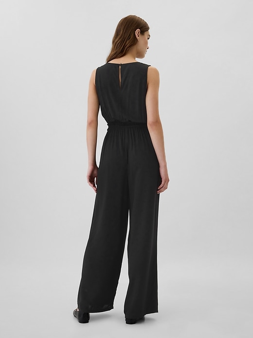 Image number 2 showing, Smocked Wide-Leg V-Neck Jumpsuit