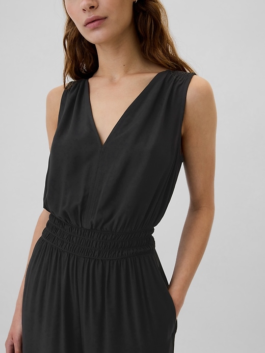 Image number 3 showing, Smocked Wide-Leg V-Neck Jumpsuit