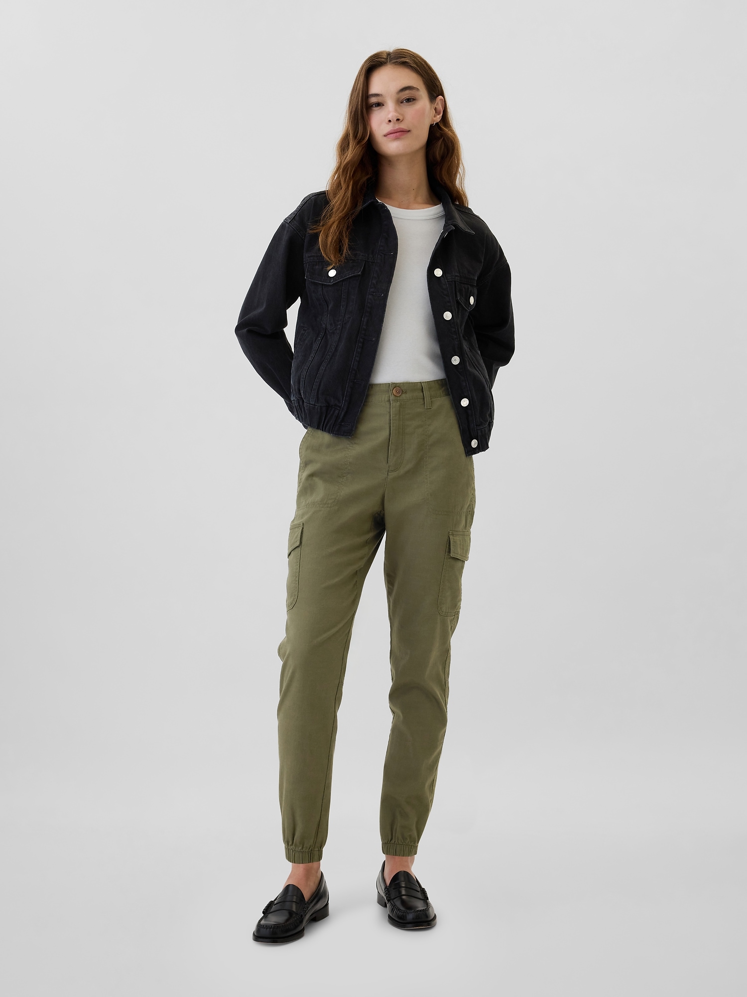 Girlfriend Khaki Cargo Joggers - Green