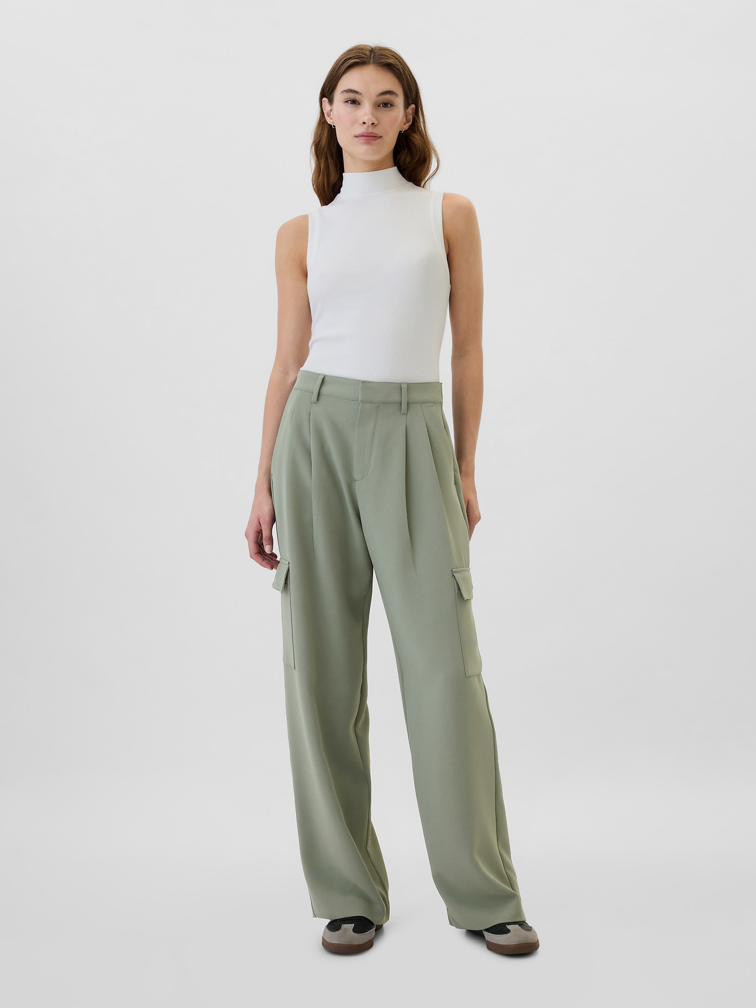 High Rise Easy Wide-Leg Cargo Trousers