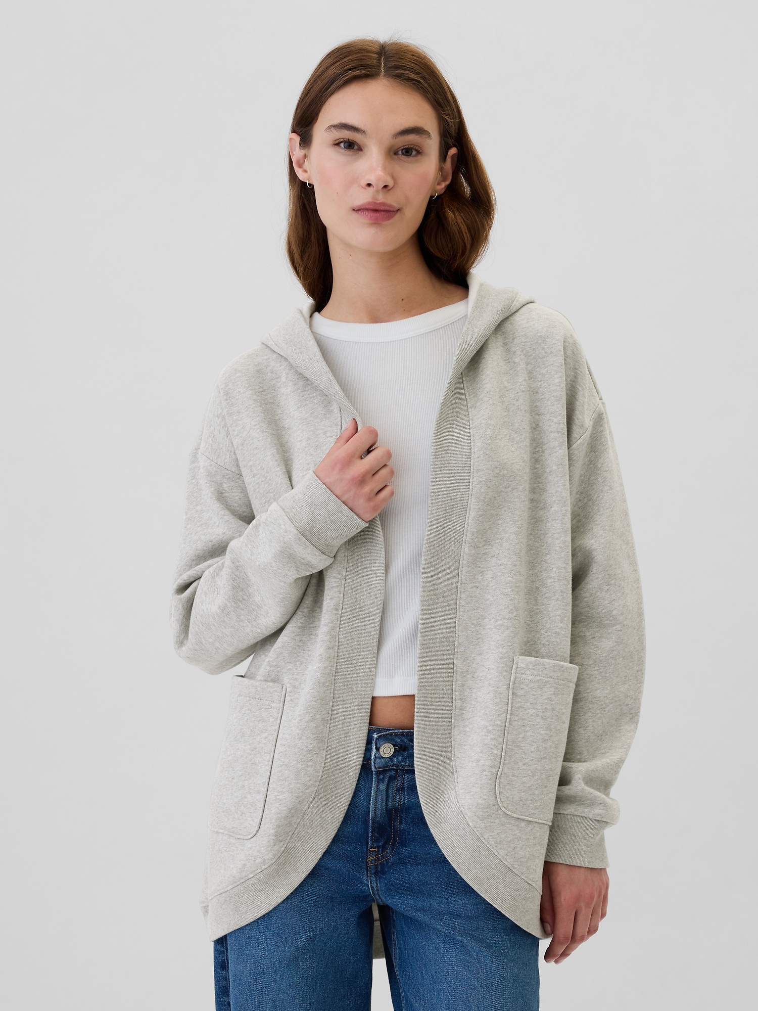 Relaxed Long Open-Front Hoodie