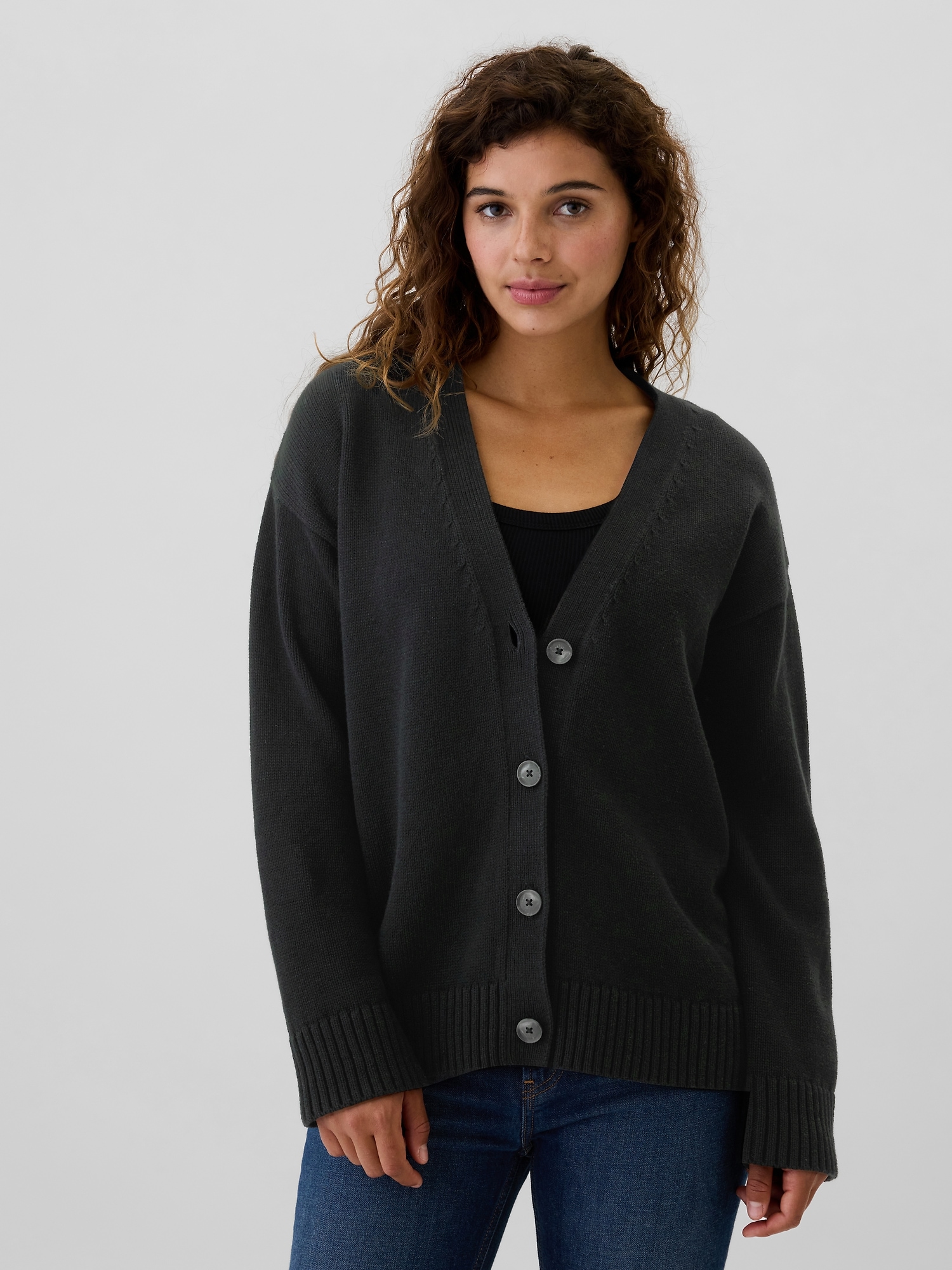 Relaxed V Neck Button Front Cardigan Gap Factory