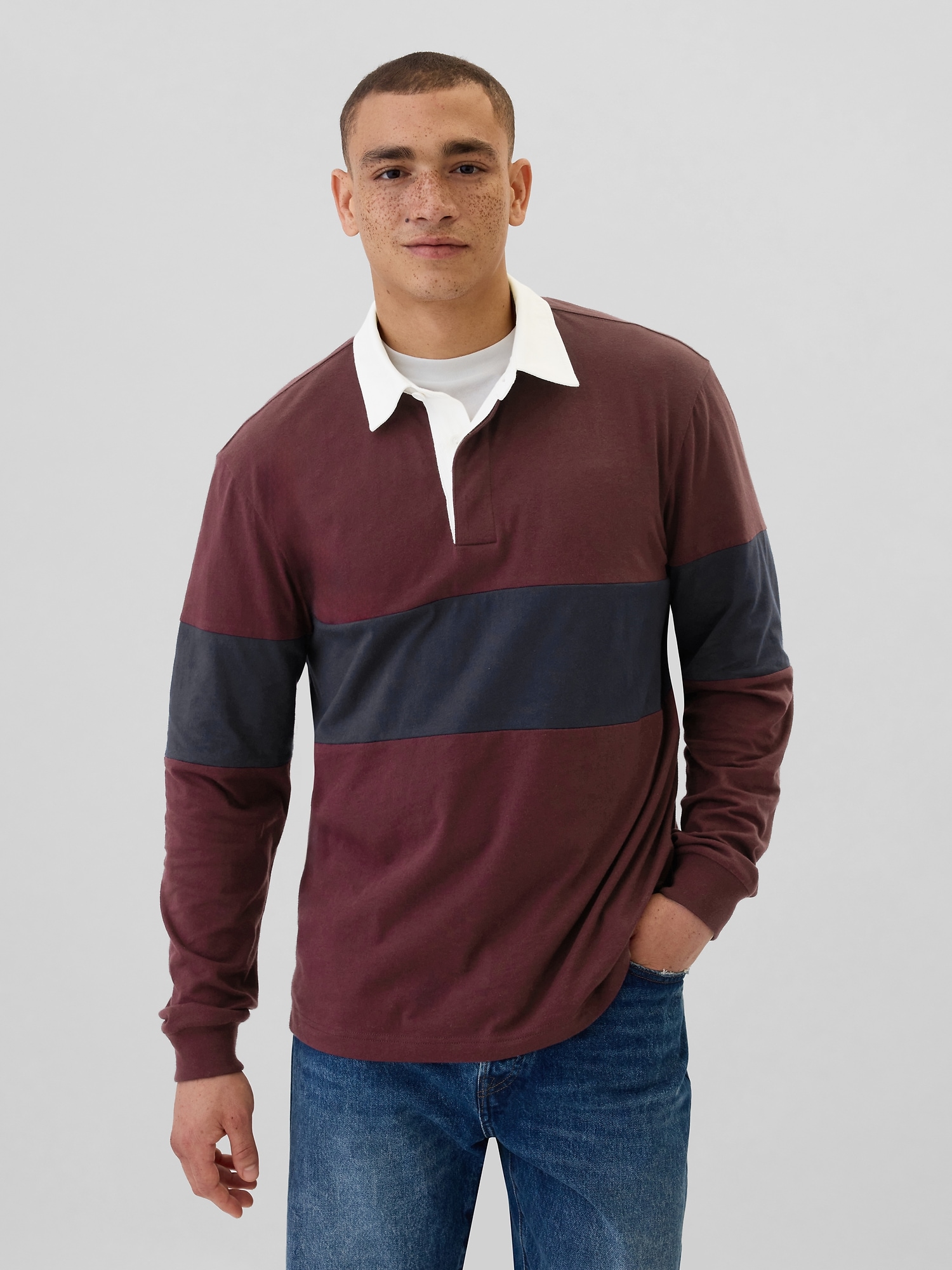 Relaxed Colorblock Rugby Polo Shirt