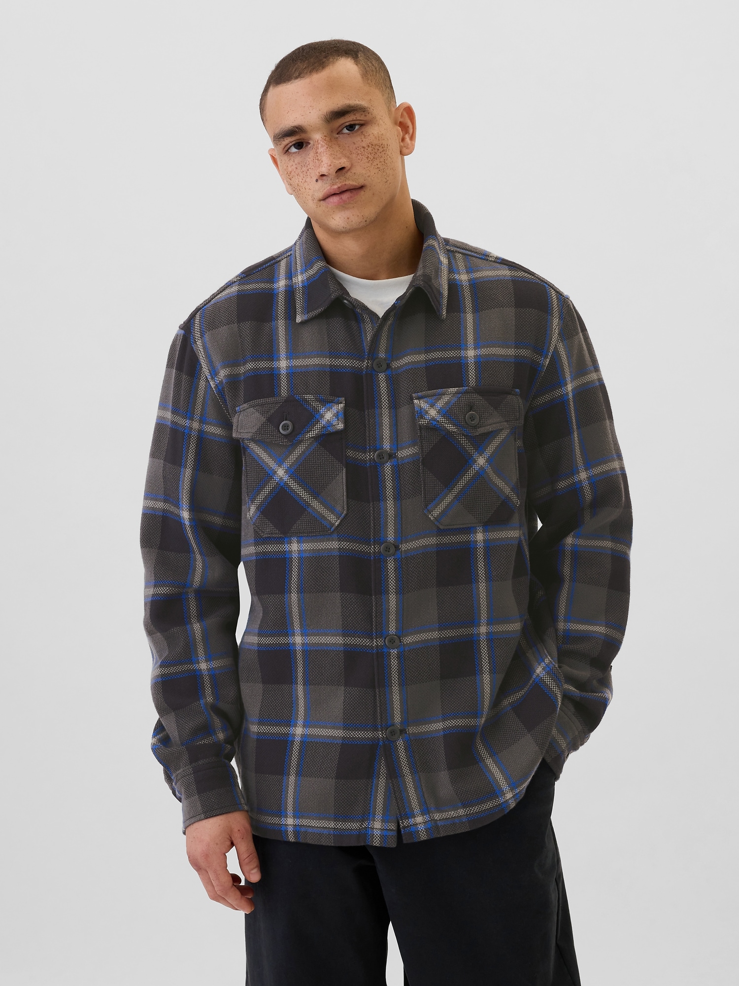 Relaxed Plaid Flannel Shirt Jacket