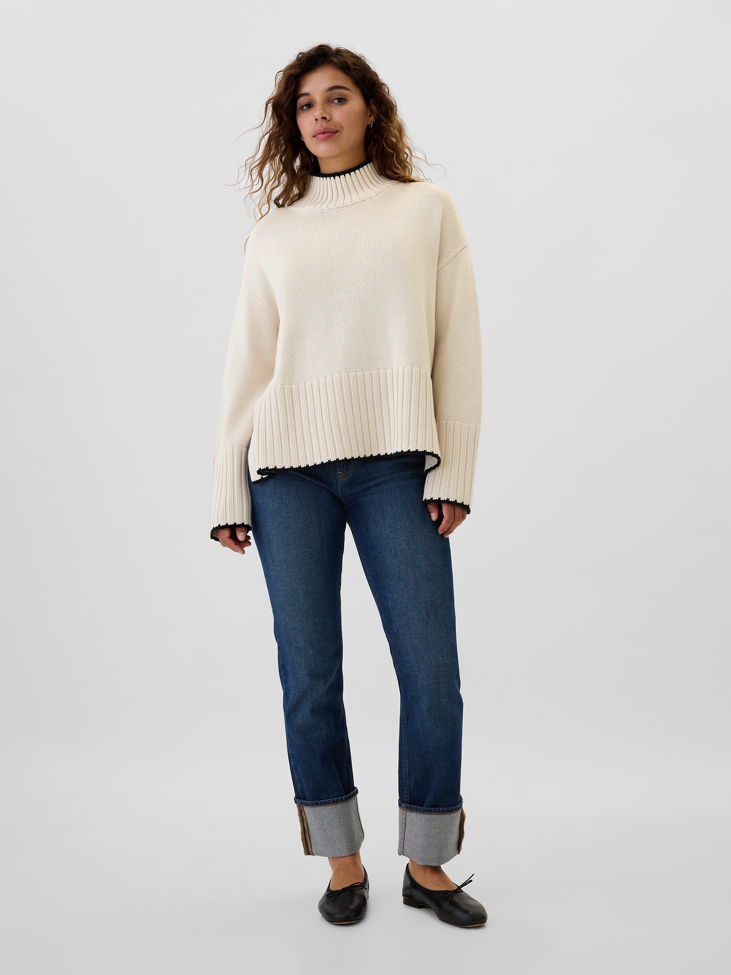 Oversized 24 7 Split Hem Mockneck Sweater Gap Factory