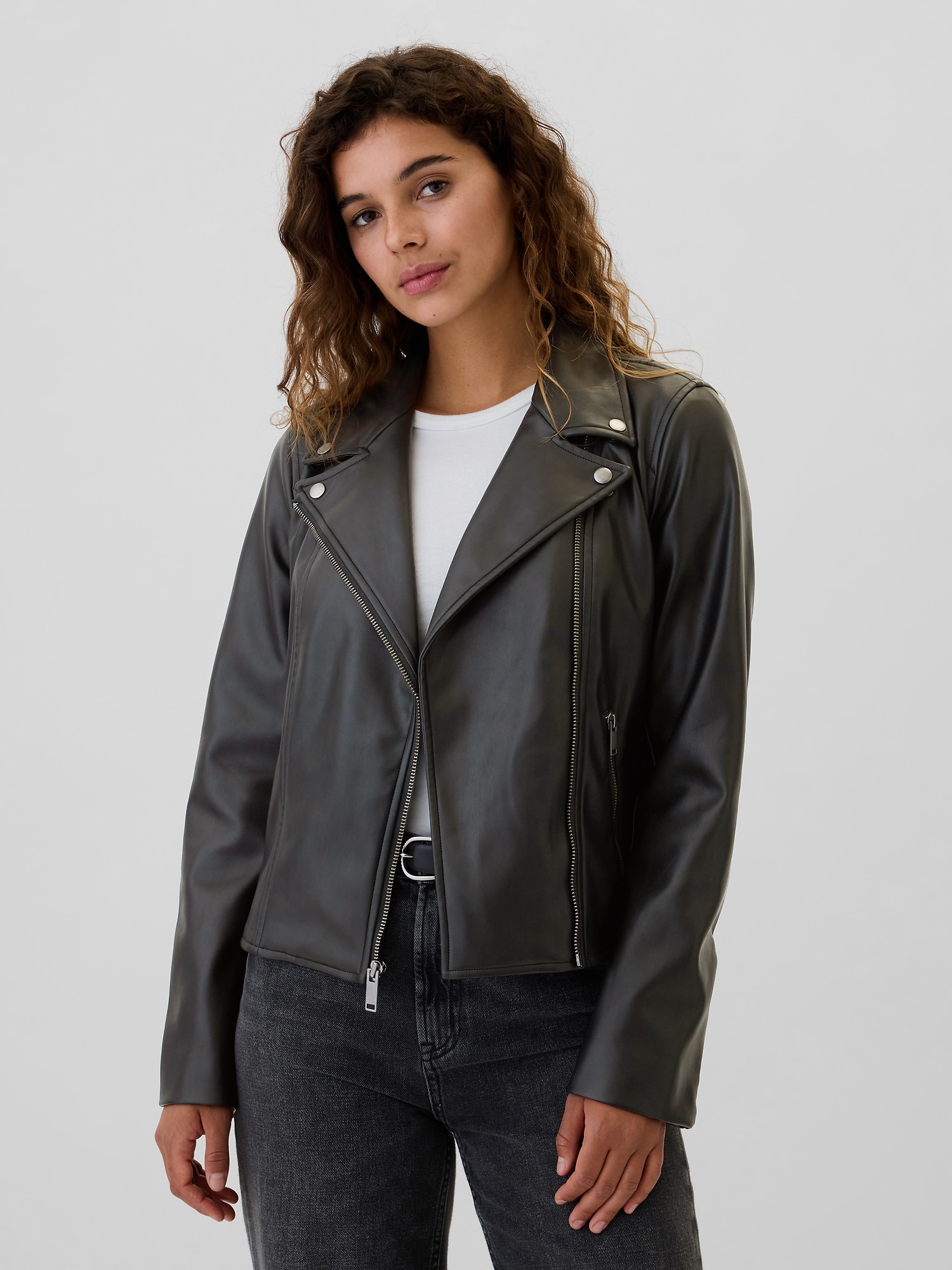 Vegan Leather Moto Jacket Gap Factory