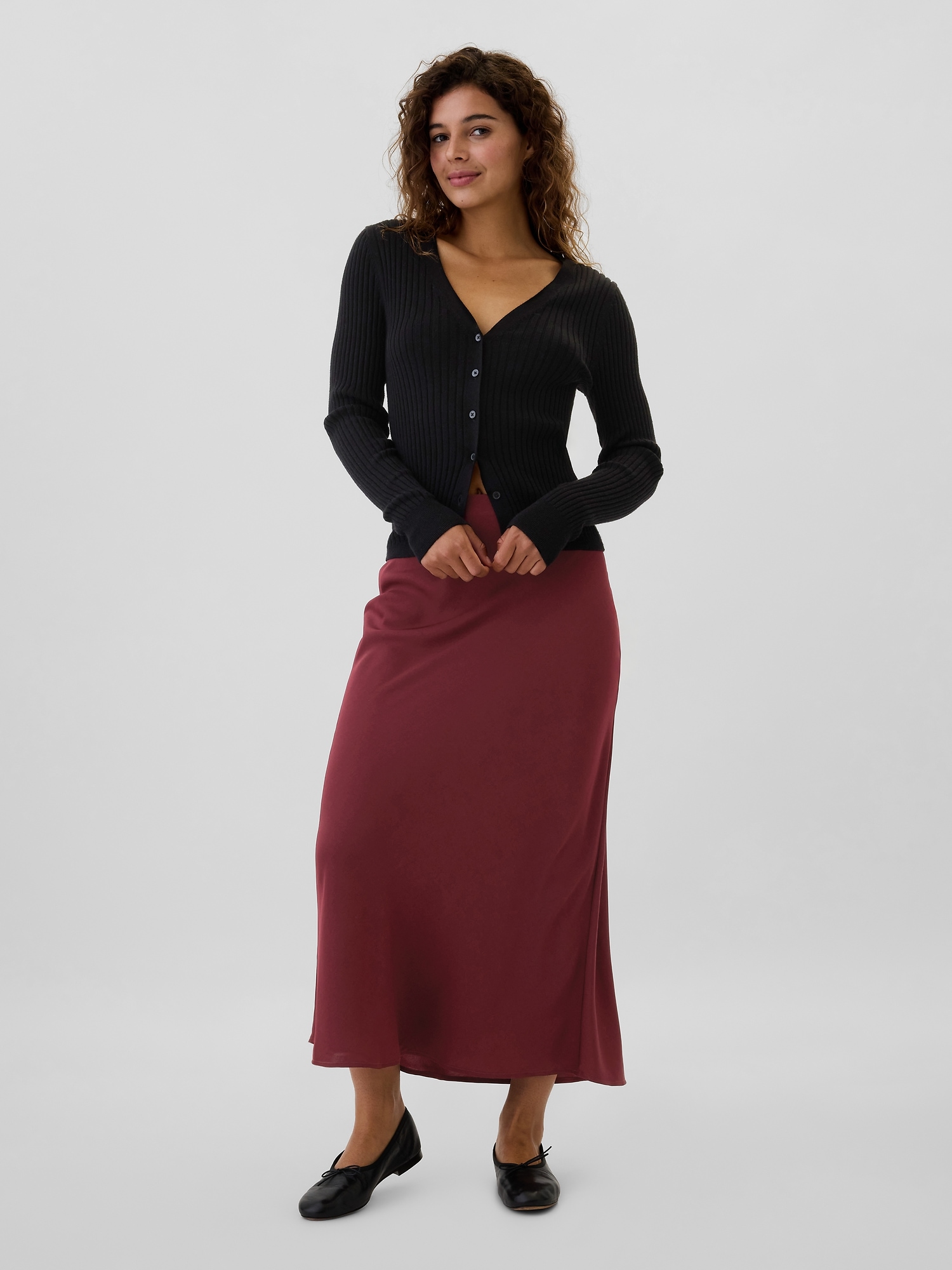 Satin Midi Slip Skirt