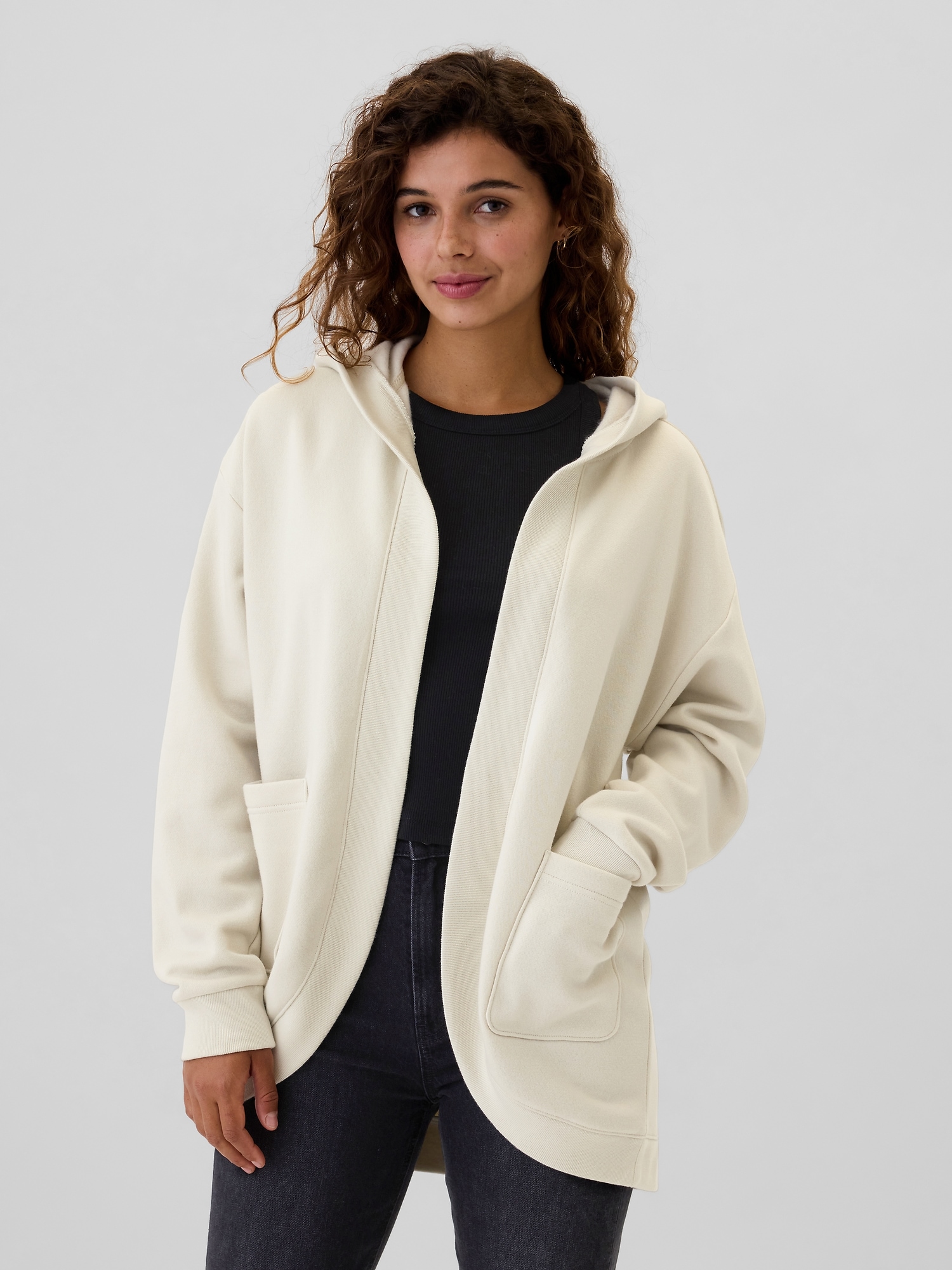 Relaxed Long Open-Front Hoodie