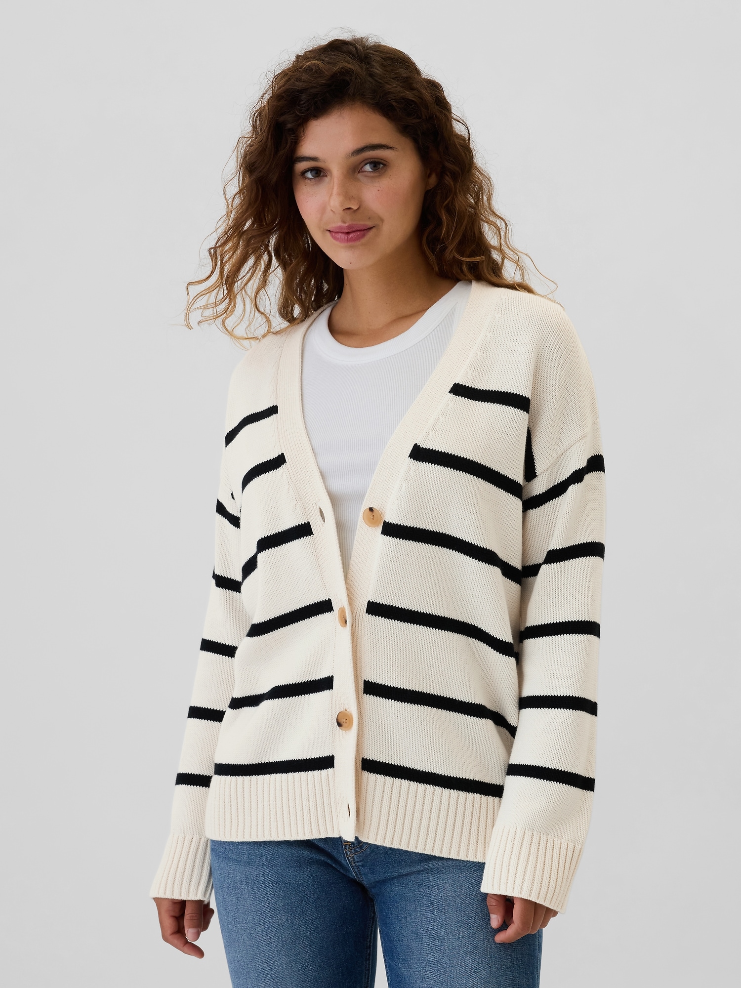 Relaxed V-Neck Button-Front Cardigan