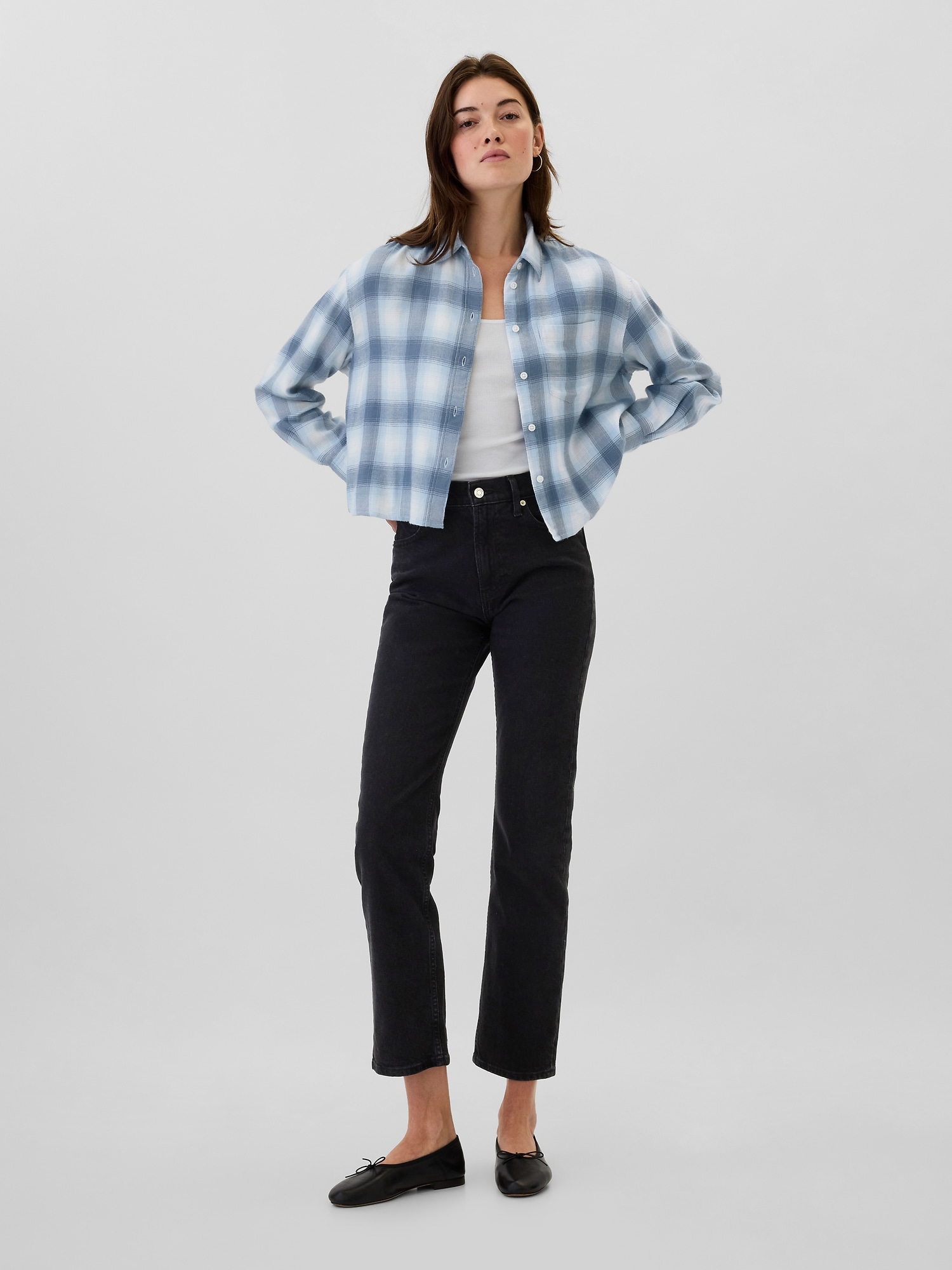 Cropped Plaid Flannel Shirt | Gap Factory