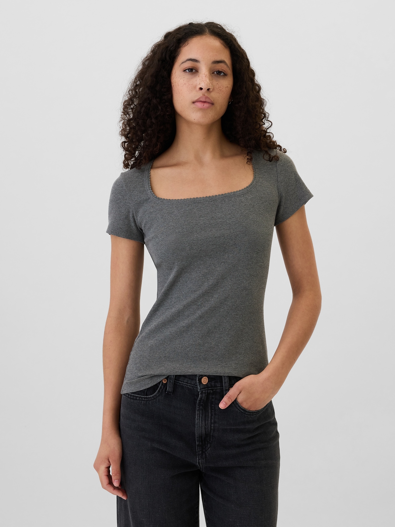 Ribbed Squareneck T-Shirt