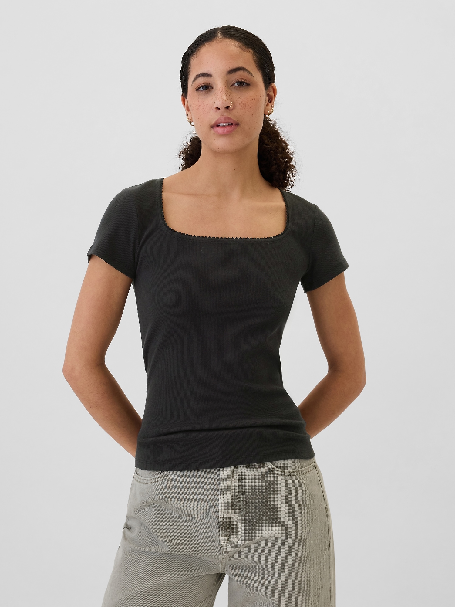 Ribbed Squareneck T-Shirt