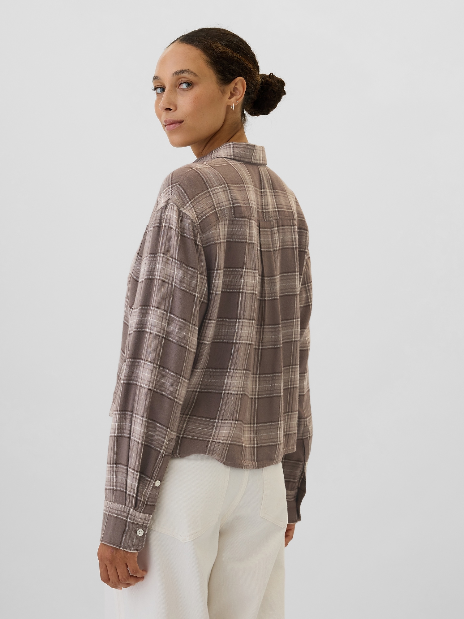 Cropped Plaid Flannel Shirt | Gap Factory