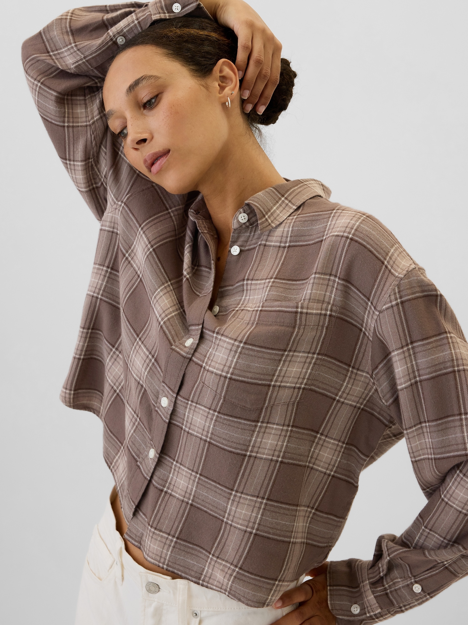 Cropped Plaid Flannel Shirt | Gap Factory