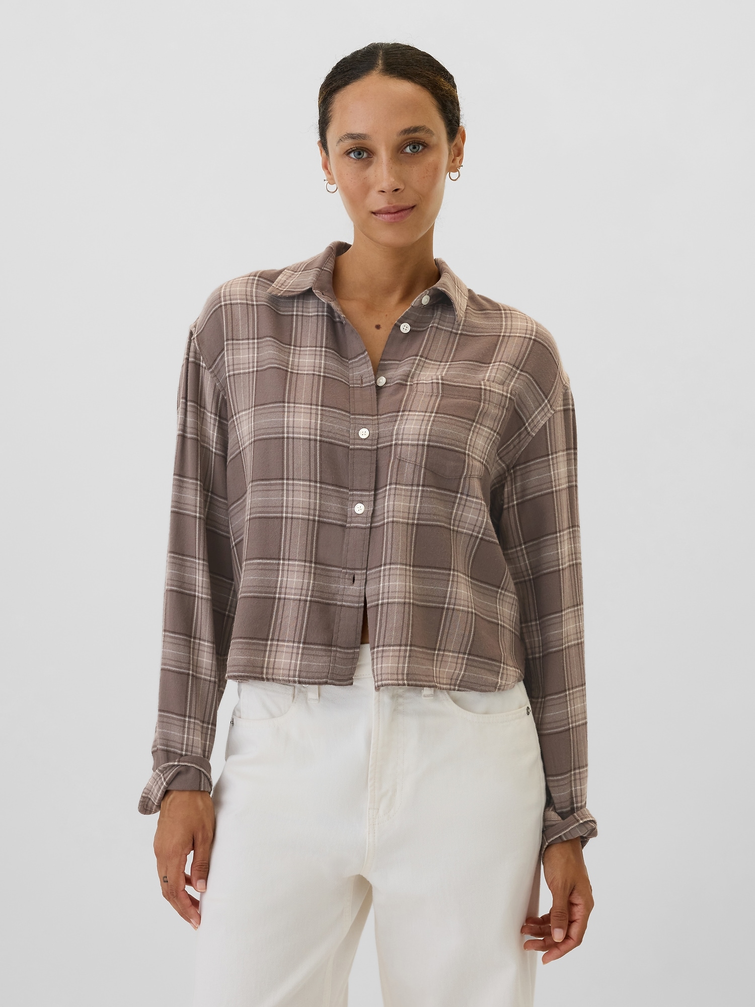 Cropped Plaid Flannel Shirt