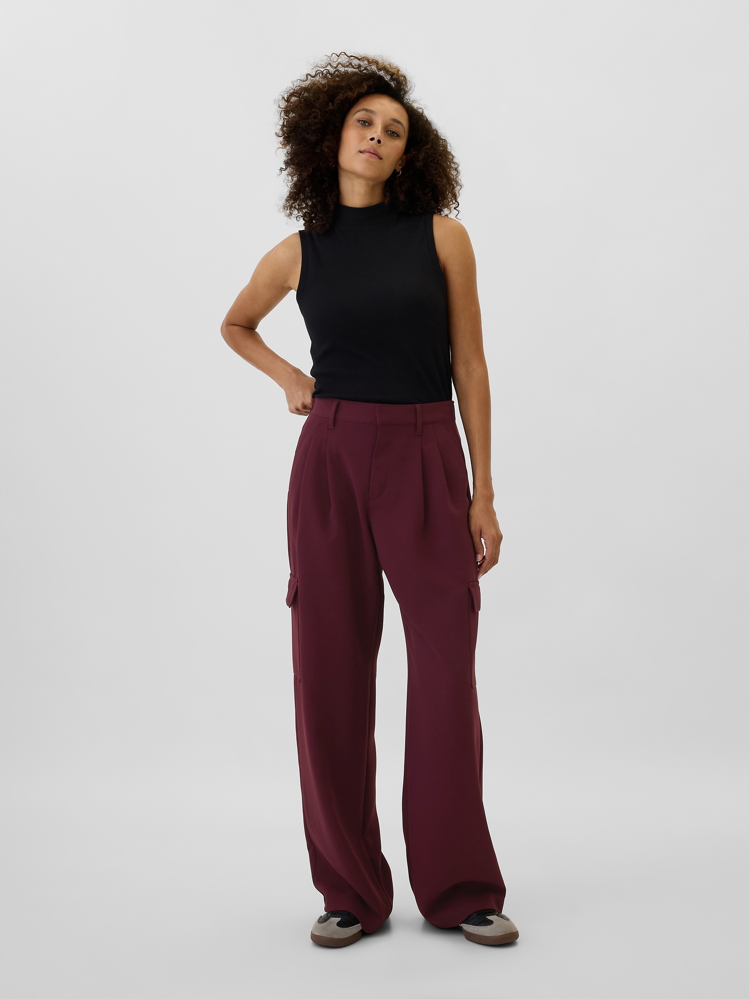 High Rise Easy Wide-Leg Cargo Trousers