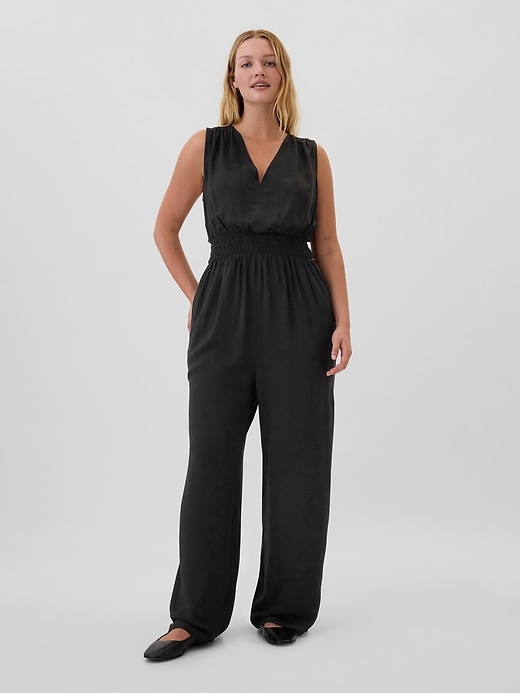 Image number 4 showing, Smocked Wide-Leg V-Neck Jumpsuit