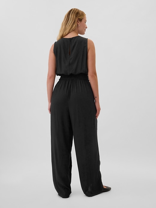 Image number 5 showing, Smocked Wide-Leg V-Neck Jumpsuit