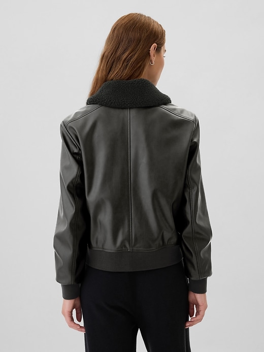 Image number 2 showing, Vegan-Leather Sherpa Bomber Jacket