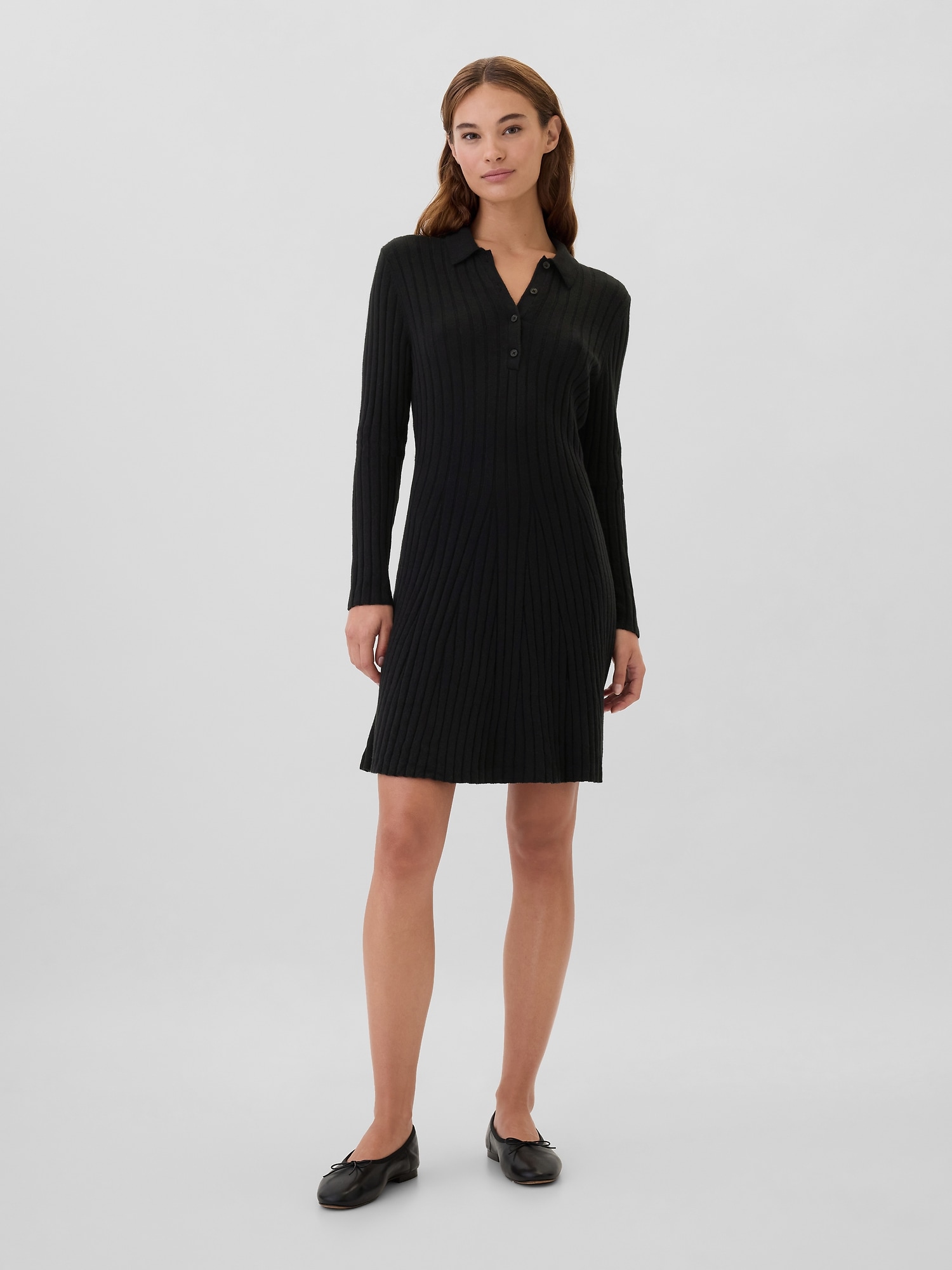 CashSoft Ribbed Polo Sweater Mini Dress