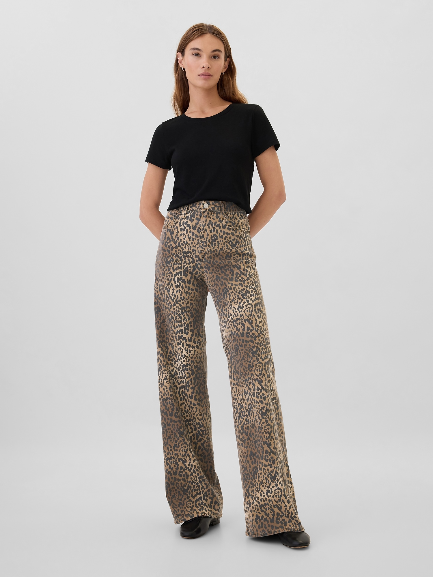 High Rise Wide-Leg Leopard Jeans